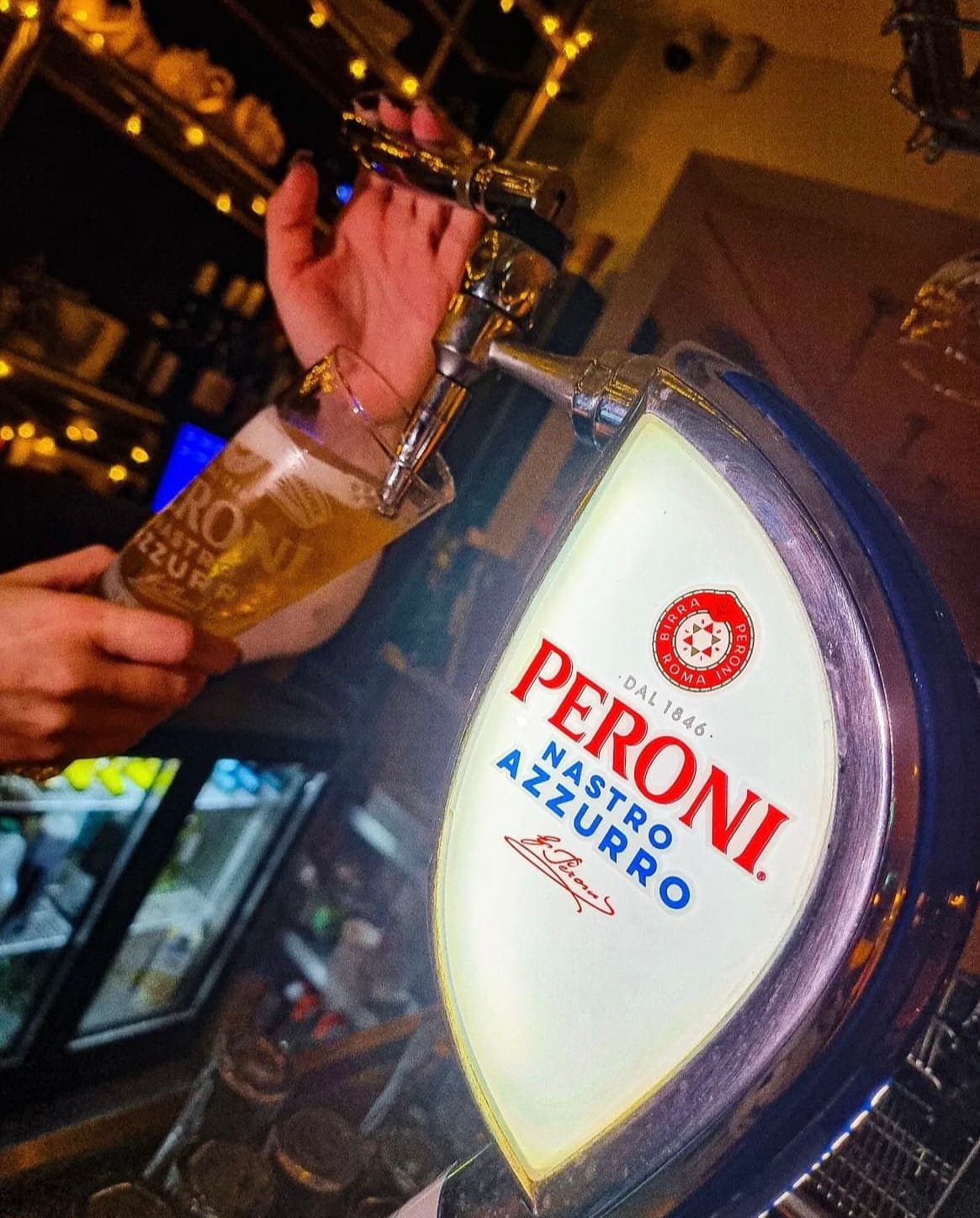 A pint being pulled from the Peroni tap